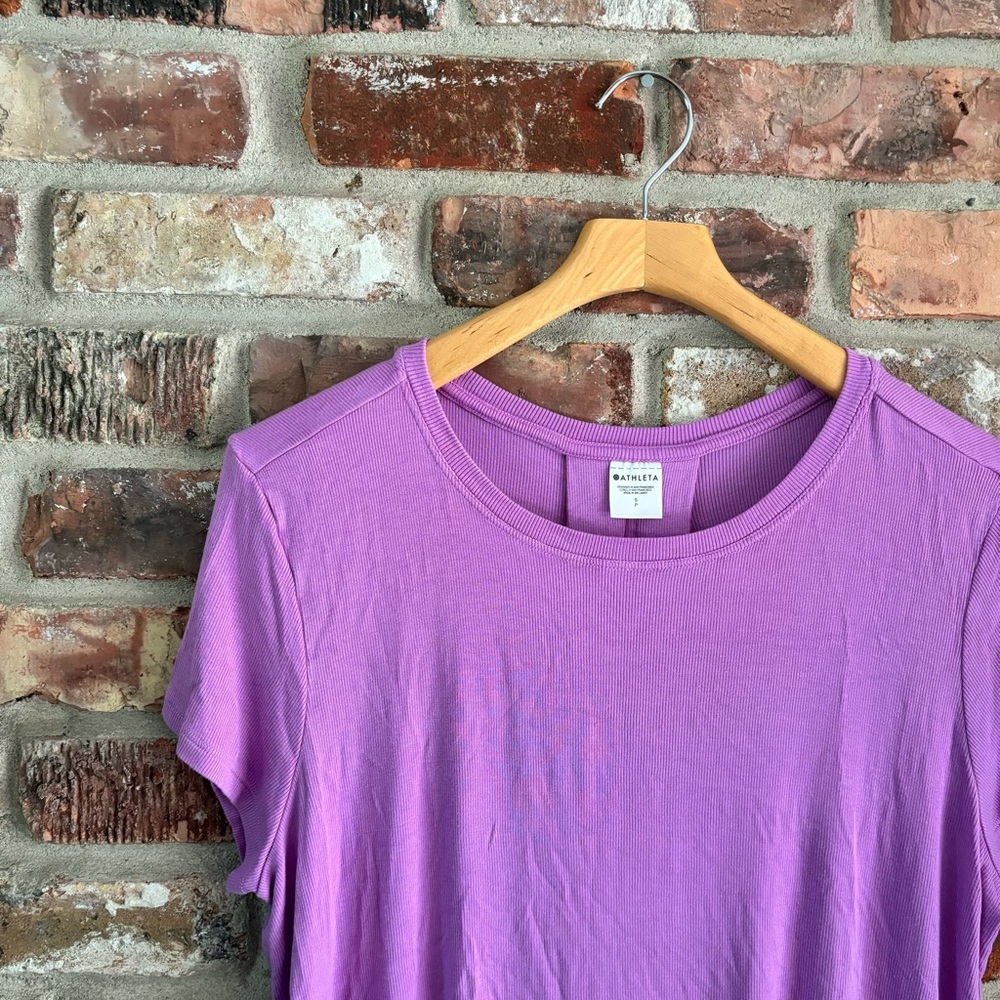 Athleta Purple Modal Ribbed Short Sleeve T-shirt Top, S - Picture 3 of 6